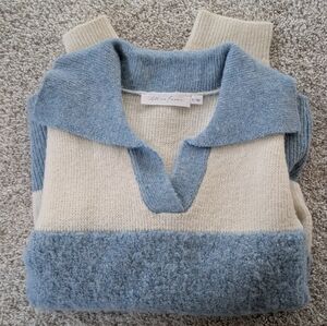 Blue and Cream Women's Sweater